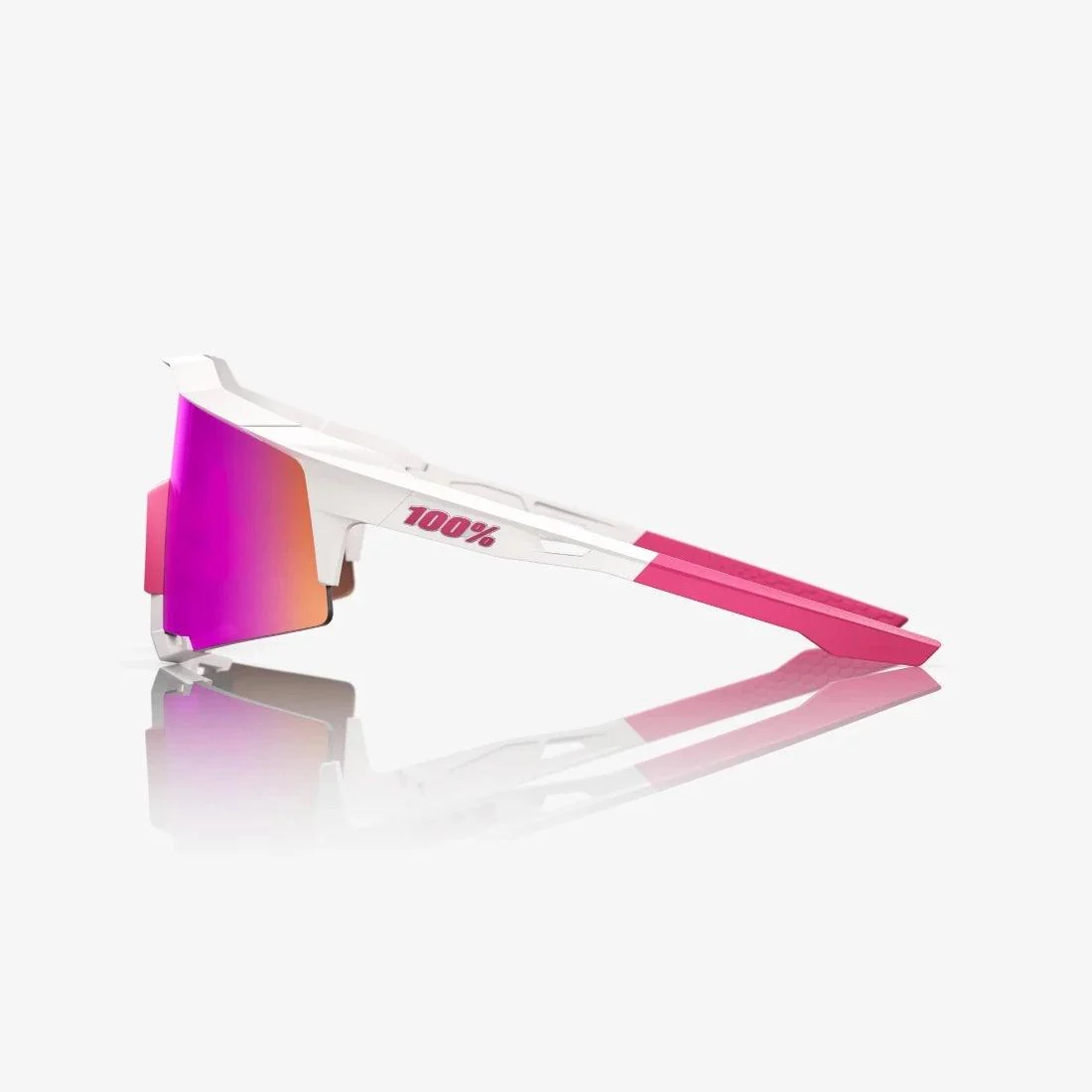 100% Speedcraft®  Adult Sunglases Matte White/Pink w/ HiPER® Vital Pink Mirror Lens - Image 3