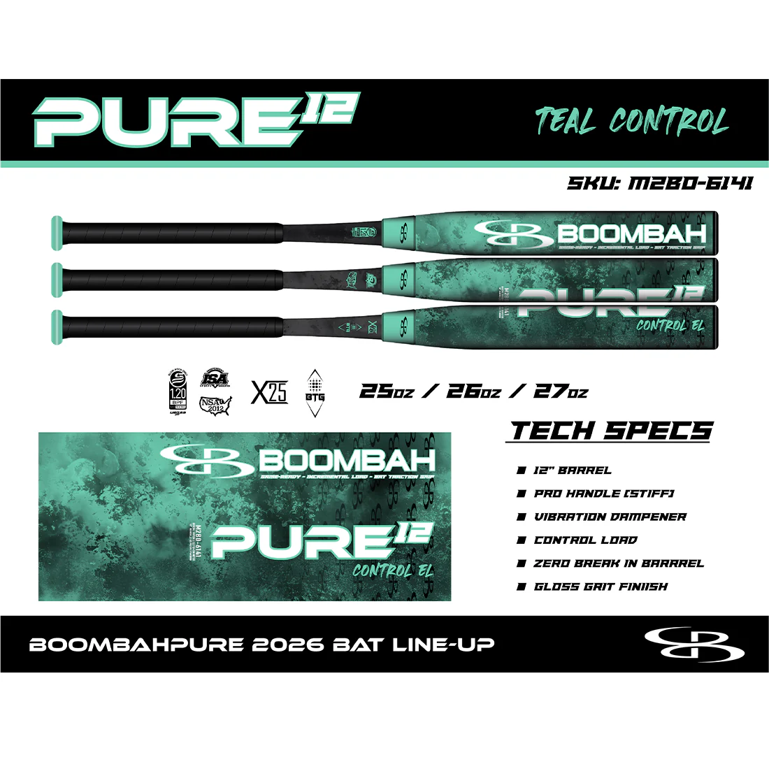 Boombah Pure Teal 12" Balanced USSSA Slowpitch Softball Bat: M2B0-6141 - Image 3