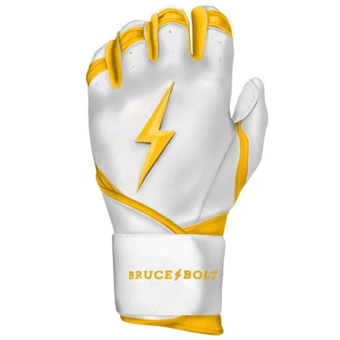 Bruce Bolt Premium Pro Chrome Series Long Cuff Batting Gloves: Yellow - Image 2