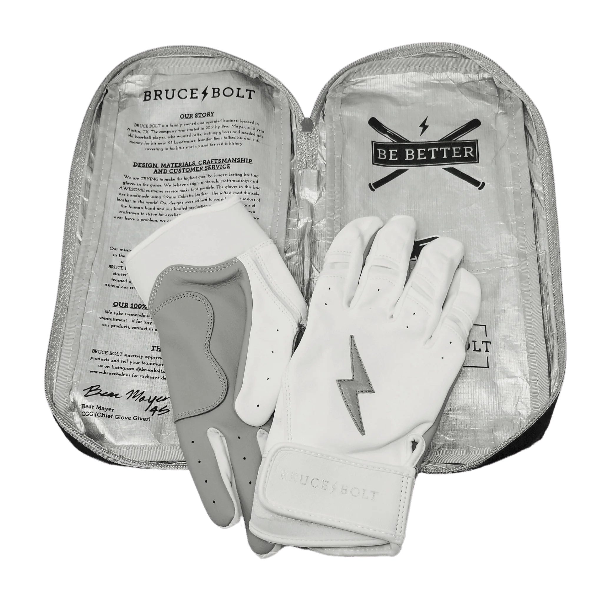 Bruce Bolt PREMIUM PRO Chrome Series Short Cuff Batting Gloves: White - Image 4