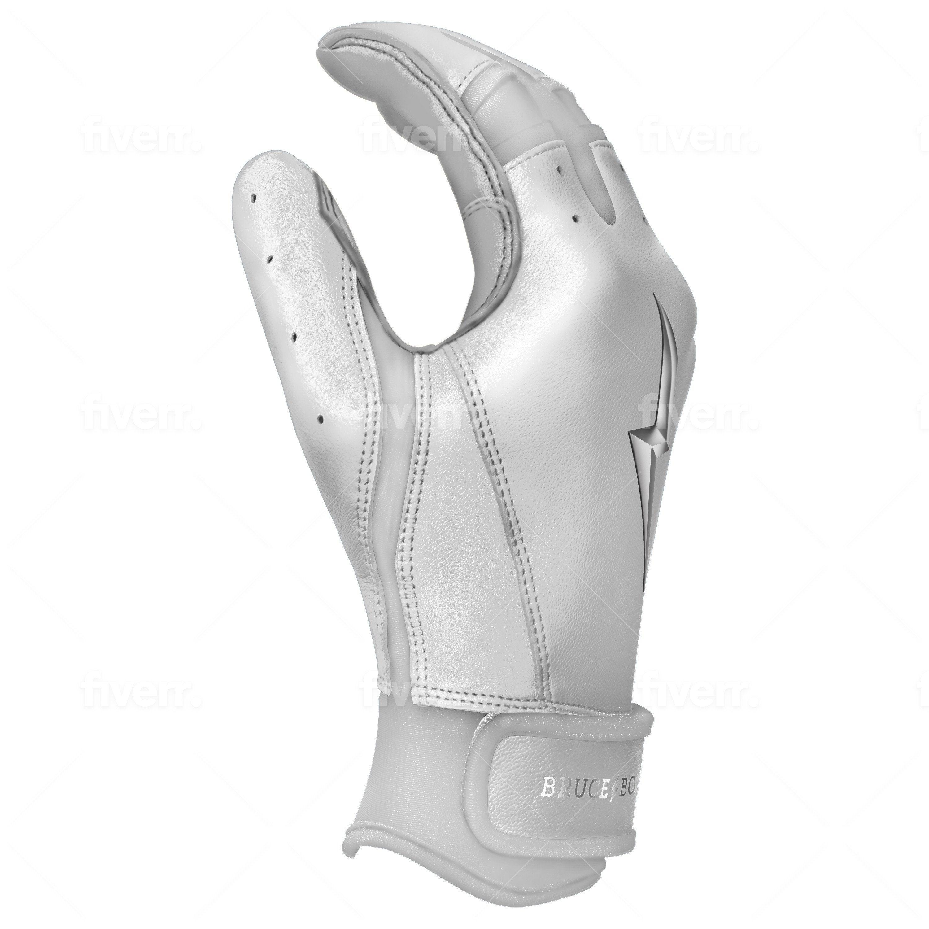 Bruce Bolt PREMIUM PRO Chrome Series Short Cuff Batting Gloves: White - Image 9