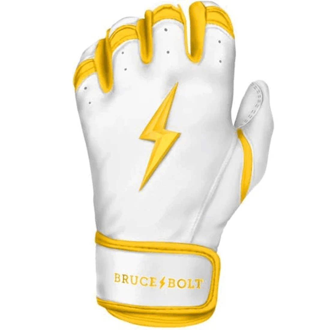 Bruce Bolt Premium Pro Chrome Series Short Cuff Batting Gloves:Yellow - Image 2