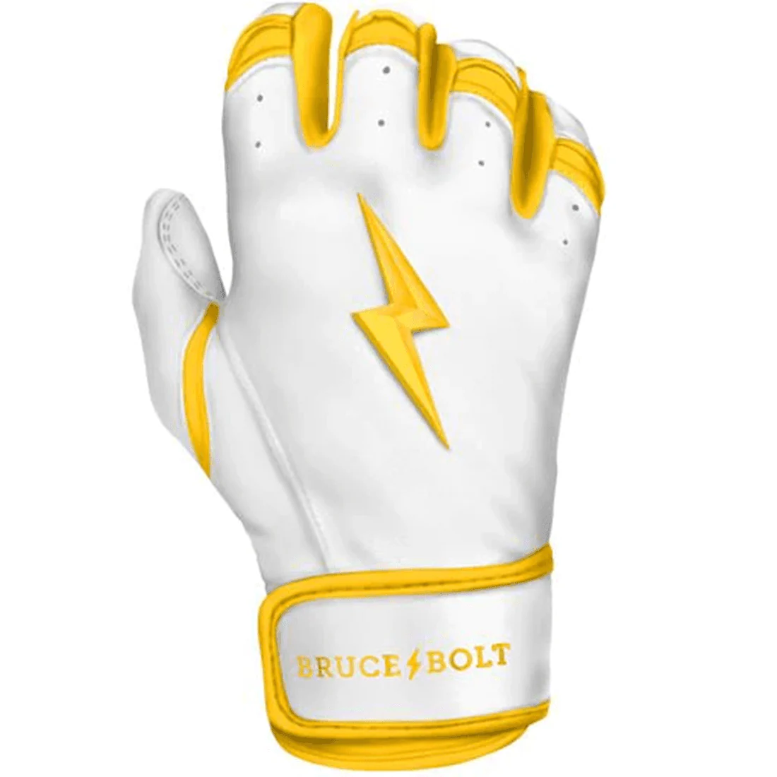 Bruce Bolt Premium Pro Chrome Series Short Cuff Batting Gloves:Yellow - Image 3