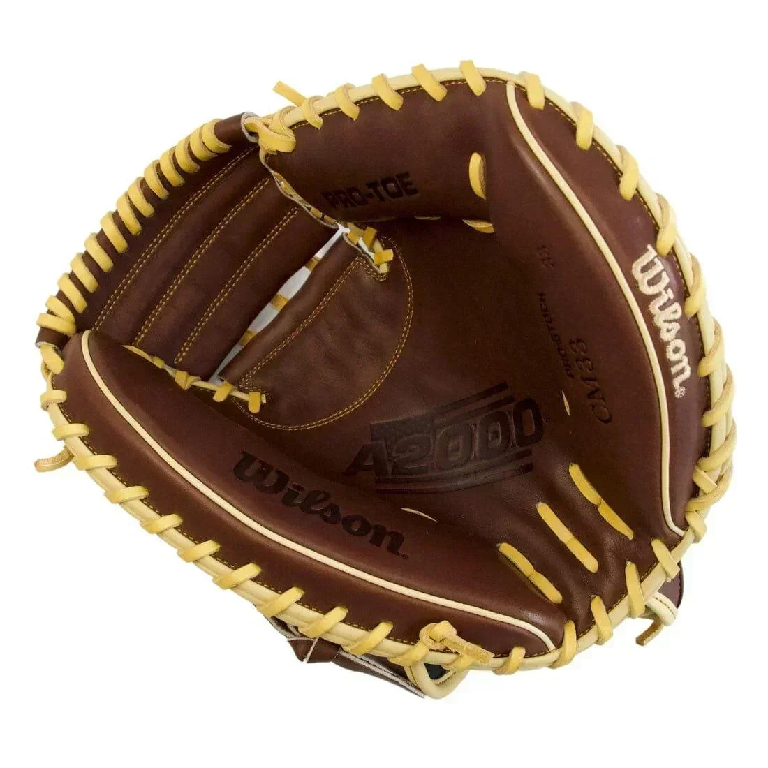 Wilson A2000 CM33 "Ole' Hickory" 33" Baseball Catcher's Mitt: Dark Brown and Blonde - Image 4